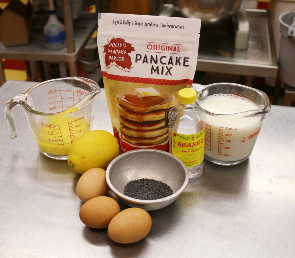 Ingredients for Lemon Poppyseed Pancakes, pancake mix
